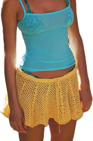 Bocymolay Crochet Cover Up Skirt for Women Hollow Out Knit Bikini Swimwear Summer Beach Mini Skirt in Kuwait