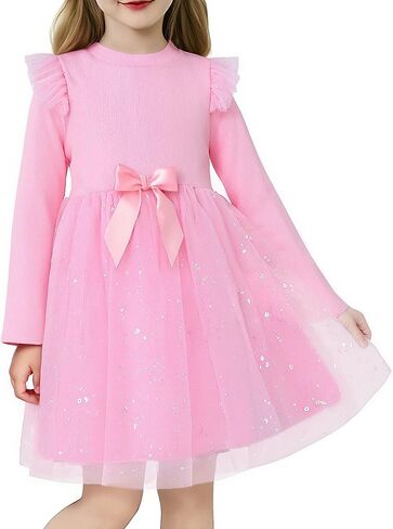 Girl Tulle Dresses Long Sleeve Sequins Girls Tutu Dress Fall Winter Cute Ruffle Holiday Party 4-12Y in Saudi Arabia