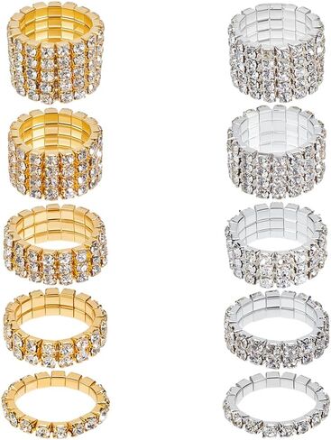 UNICRAFTALE Rhinestone Stretch Rings Gold Silver Crystals Inlaid Rings Thumb Pinky Ring Fashion Crystal Stackable Finger Ring Set Diamond Elastic Accessories for Women in Saudi Arabia