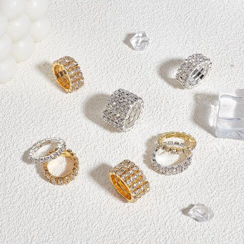 UNICRAFTALE Rhinestone Stretch Rings Gold Silver Crystals Inlaid Rings Thumb Pinky Ring Fashion Crystal Stackable Finger Ring Set Diamond Elastic Accessories for Women in Saudi Arabia