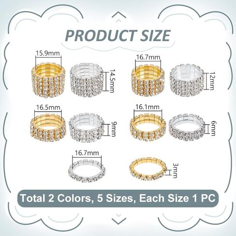 UNICRAFTALE Rhinestone Stretch Rings Gold Silver Crystals Inlaid Rings Thumb Pinky Ring Fashion Crystal Stackable Finger Ring Set Diamond Elastic Accessories for Women in Saudi Arabia
