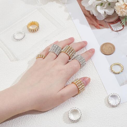 UNICRAFTALE Rhinestone Stretch Rings Gold Silver Crystals Inlaid Rings Thumb Pinky Ring Fashion Crystal Stackable Finger Ring Set Diamond Elastic Accessories for Women in Saudi Arabia