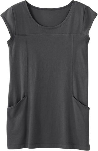 Fair Indigo Women's Organic Pima Cotton 100% Cotton Cap Sleeve Pocket Tunic in Kuwait