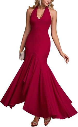 HTZMO Women Fall Formal Sexy V Neck Halter Tie Maxi Dress Bodycon Flowy Wedding Guest Cocktail Elegant Long Dresses in Saudi Arabia