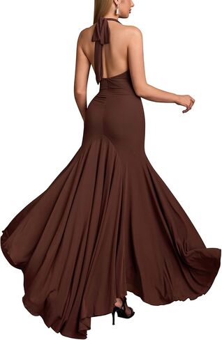 HTZMO Women Fall Formal Sexy V Neck Halter Tie Maxi Dress Bodycon Flowy Wedding Guest Cocktail Elegant Long Dresses in Saudi Arabia