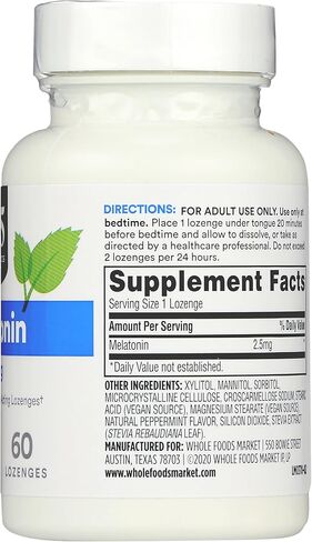 365 by Whole Foods Market, Melatonin Lozenges 2.5mg, Peppermint Flavor, 60 CT in Saudi Arabia