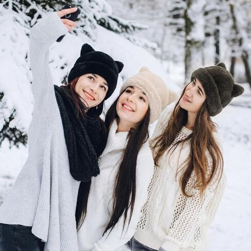 Cuffbow 3 Pcs Cute Fuzzy Hats Cat Ear Beanie for Women Faux Fur Bunny Ear Winter Beanie Hat Soft Plush Warm for Women Supplies in Saudi Arabia