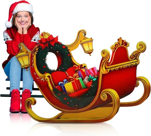 Jetec 5.6 ft Santa's Claus Sleigh Cardboard Cutout Stand-up Christmas Winter Holiday Party Decoration Life Size Santa's Sleigh Backdrops Photo Props Stand-up for Xmas Winter Holidays Decor Supply in Saudi Arabia
