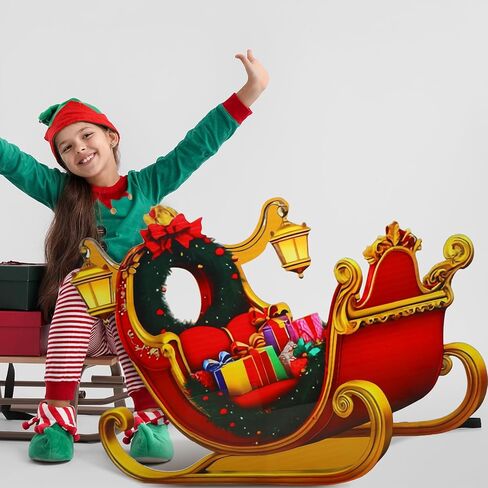 Jetec 5.6 ft Santa's Claus Sleigh Cardboard Cutout Stand-up Christmas Winter Holiday Party Decoration Life Size Santa's Sleigh Backdrops Photo Props Stand-up for Xmas Winter Holidays Decor Supply in Saudi Arabia