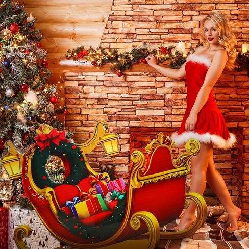 Jetec 5.6 ft Santa's Claus Sleigh Cardboard Cutout Stand-up Christmas Winter Holiday Party Decoration Life Size Santa's Sleigh Backdrops Photo Props Stand-up for Xmas Winter Holidays Decor Supply in Saudi Arabia