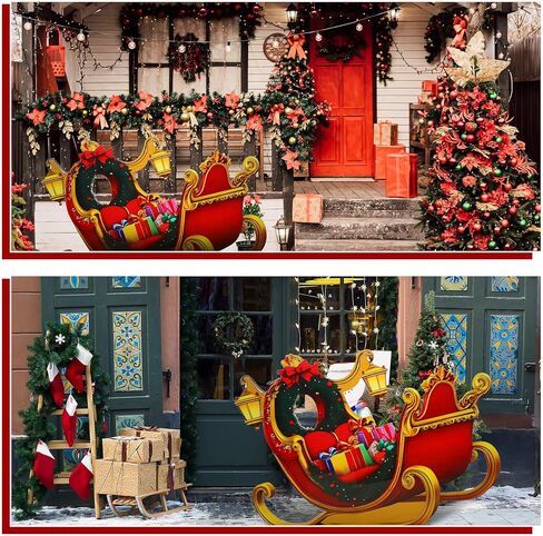 Jetec 5.6 ft Santa's Claus Sleigh Cardboard Cutout Stand-up Christmas Winter Holiday Party Decoration Life Size Santa's Sleigh Backdrops Photo Props Stand-up for Xmas Winter Holidays Decor Supply in Saudi Arabia
