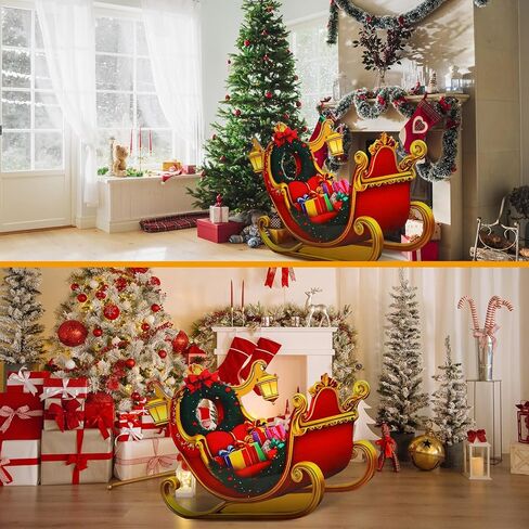 Jetec 5.6 ft Santa's Claus Sleigh Cardboard Cutout Stand-up Christmas Winter Holiday Party Decoration Life Size Santa's Sleigh Backdrops Photo Props Stand-up for Xmas Winter Holidays Decor Supply in Saudi Arabia