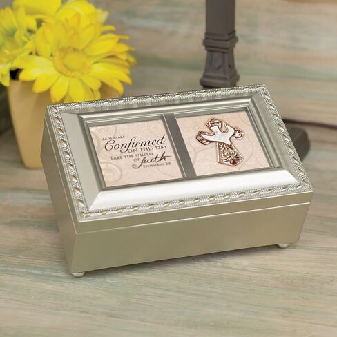 Cottage Garden Confirmation Inspirational Champagne Silver Petite Music Box Plays Amazing Grace in Saudi Arabia