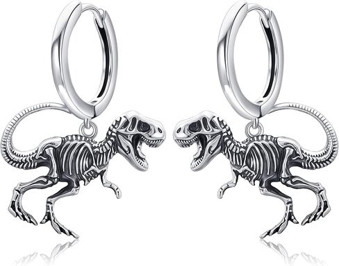 Dinosaur Earrings for Men Sterling Silver Punk Rock Huggie Hoop Earrings Dinosaur Skeleton Jewelry Gifts for Men in Saudi Arabia