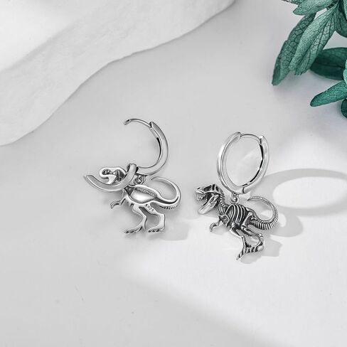 Dinosaur Earrings for Men Sterling Silver Punk Rock Huggie Hoop Earrings Dinosaur Skeleton Jewelry Gifts for Men in Saudi Arabia