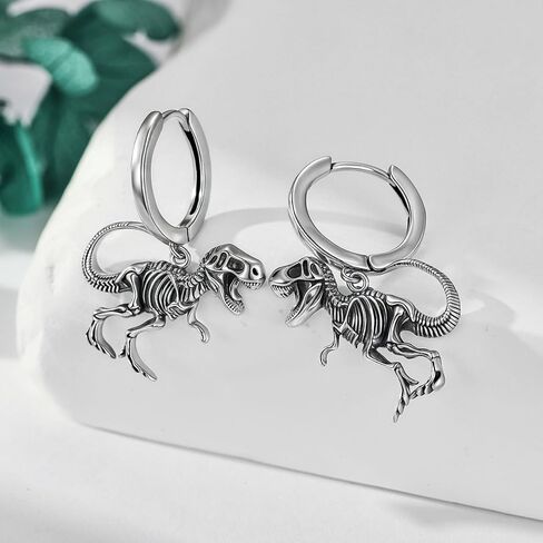 Dinosaur Earrings for Men Sterling Silver Punk Rock Huggie Hoop Earrings Dinosaur Skeleton Jewelry Gifts for Men in Saudi Arabia