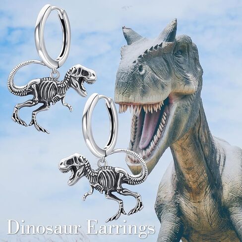 Dinosaur Earrings for Men Sterling Silver Punk Rock Huggie Hoop Earrings Dinosaur Skeleton Jewelry Gifts for Men in Saudi Arabia