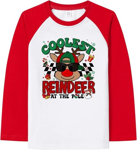 Kids Funny Christmas Shirt Boys Girls Raglan Sleeve Dabbing Reindeer Tee Tops Toddler Holiday Outfit 2-7T in Saudi Arabia