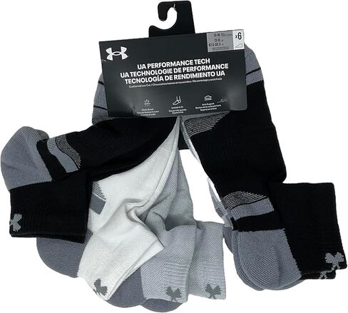 Under Armour Men's UA Performance Tech Cushioned Low Cut Socks - 6 Pack (US, Alpha, Medium, Regular, Regular, Black/White/Grey) in Saudi Arabia