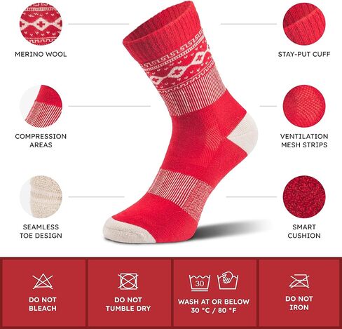 NORDIC Socks 2 Pairs, Lightweight Merino Wool Walking Socks, Outdoor Anti-Blister Performance Socks in Saudi Arabia