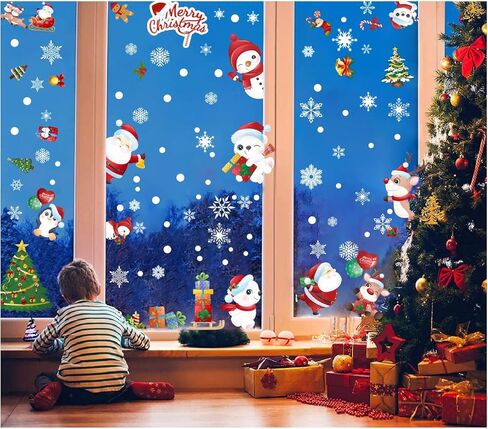 Christmas Window Clings 202pcs, 9 Sheets Christmas Window Stickers, Christmas Window Decorations, Snowflake Window Clings, Window Clings Christmas Decorations, Christmas Window Decals in Kuwait