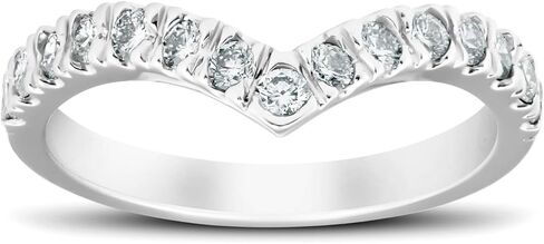 P3 POMPEII3 1/2 Ct Diamond Curved V Shape Contour Ring Womens Wedding Band 14k White Gold in Saudi Arabia