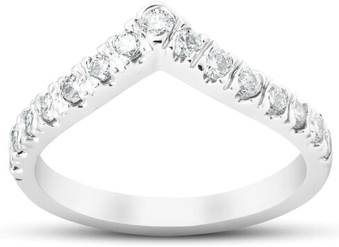 P3 POMPEII3 1/2 Ct Diamond Curved V Shape Contour Ring Womens Wedding Band 14k White Gold in Saudi Arabia