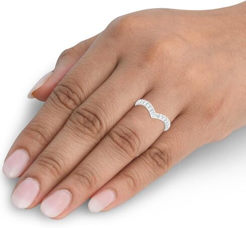 P3 POMPEII3 1/2 Ct Diamond Curved V Shape Contour Ring Womens Wedding Band 14k White Gold in Saudi Arabia