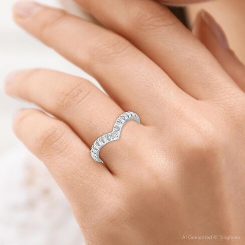 P3 POMPEII3 1/2 Ct Diamond Curved V Shape Contour Ring Womens Wedding Band 14k White Gold in Saudi Arabia
