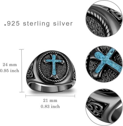 Black Cross Ring 925 Sterling Silver Turquoise Cross Ring Cross Jewelry Gifts for Men Women in Saudi Arabia