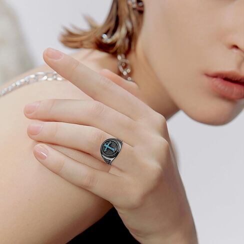 Black Cross Ring 925 Sterling Silver Turquoise Cross Ring Cross Jewelry Gifts for Men Women in Saudi Arabia