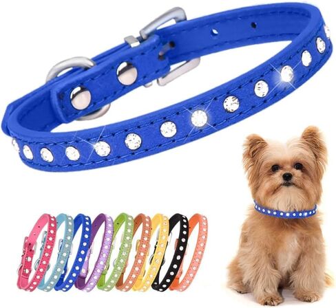 Cute Dazzling Sparkling Elegant Fancy Suede Leather 1 Rows Bling Rhinestone Crystal Jeweled Small Pet Cat Dog Puppy Collar (Pink, XS) in Kuwait
