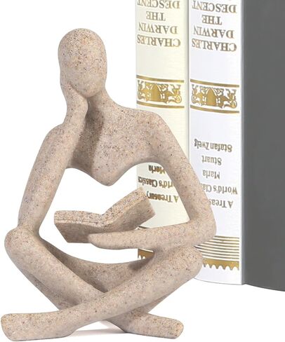 Small Bookshelf Decor Coffee Table Sculpture Abstract Thinker Statue Reading Figurine Modern Neutral Home Decoration for Office Desk Shelf ,Gifts for Readers Book Lovers Women (Sandstone ,Beige) in Saudi Arabia