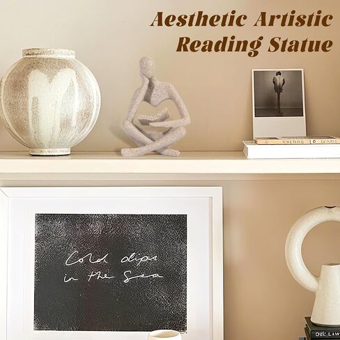 Small Bookshelf Decor Coffee Table Sculpture Abstract Thinker Statue Reading Figurine Modern Neutral Home Decoration for Office Desk Shelf ,Gifts for Readers Book Lovers Women (Sandstone ,Beige) in Saudi Arabia