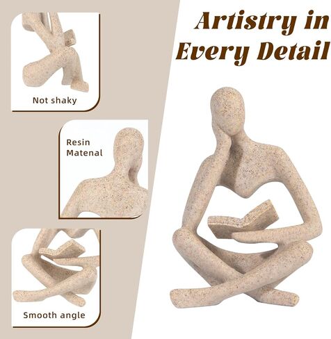 Small Bookshelf Decor Coffee Table Sculpture Abstract Thinker Statue Reading Figurine Modern Neutral Home Decoration for Office Desk Shelf ,Gifts for Readers Book Lovers Women (Sandstone ,Beige) in Saudi Arabia