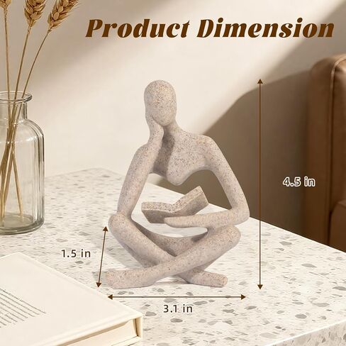 Small Bookshelf Decor Coffee Table Sculpture Abstract Thinker Statue Reading Figurine Modern Neutral Home Decoration for Office Desk Shelf ,Gifts for Readers Book Lovers Women (Sandstone ,Beige) in Saudi Arabia
