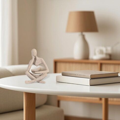 Small Bookshelf Decor Coffee Table Sculpture Abstract Thinker Statue Reading Figurine Modern Neutral Home Decoration for Office Desk Shelf ,Gifts for Readers Book Lovers Women (Sandstone ,Beige) in Saudi Arabia