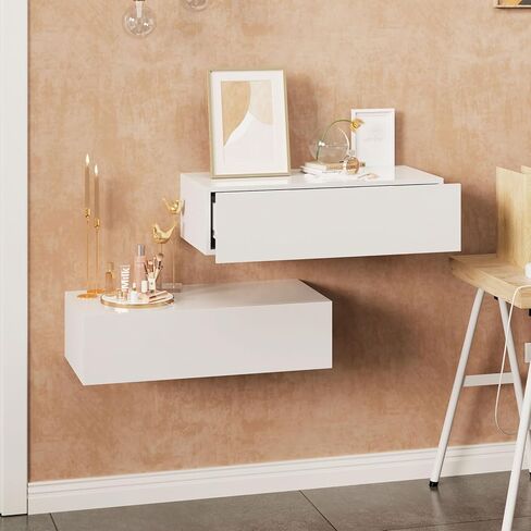 White Modern Floating Wall Mounted Nightstand with Drawer Storage Wood Bedside Table Small Wall Shelf for Bedroom Living Room in Saudi Arabia