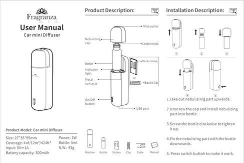 Car Mini Diffuser – Luxury Waterless Car Scent System with Motion Sensor | Includes 6 Premium Scents (White) in Saudi Arabia