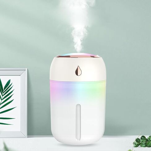 Small Cool Mist Humidifier & Aroma Diffuser, 330ml Small USB Desktop Air Moisturizer for Home Office - White in Saudi Arabia