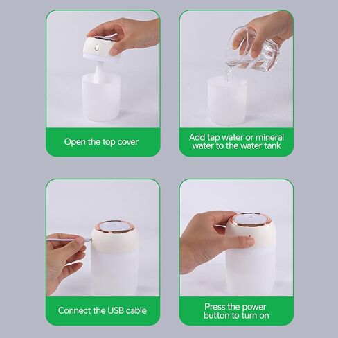 Small Cool Mist Humidifier & Aroma Diffuser, 330ml Small USB Desktop Air Moisturizer for Home Office - White in Saudi Arabia