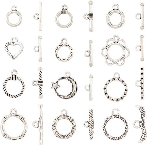 SUNNYCLUE 1 Box 100 Sets Toggle Jewelry Clasp Toggle Clasps Bracelet Closure Clasps Hollow Toggle Clasp Heart Round OT Clasp Silver IQ Clasps Connectors for Jewelry Making DIY Bracelets Necklace in Saudi Arabia