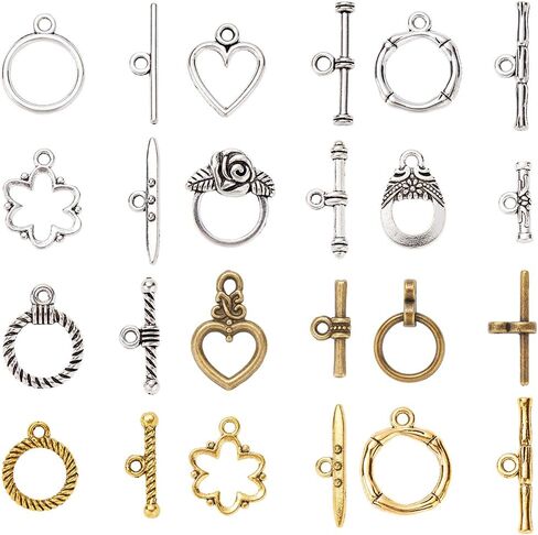 SUNNYCLUE 1 Box 100 Sets Toggle Jewelry Clasp Toggle Clasps Bracelet Closure Clasps Hollow Toggle Clasp Heart Round OT Clasp Silver IQ Clasps Connectors for Jewelry Making DIY Bracelets Necklace in Saudi Arabia