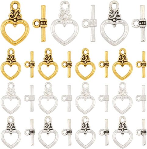 SUNNYCLUE 1 Box 100 Sets Toggle Jewelry Clasp Toggle Clasps Bracelet Closure Clasps Hollow Toggle Clasp Heart Round OT Clasp Silver IQ Clasps Connectors for Jewelry Making DIY Bracelets Necklace in Saudi Arabia