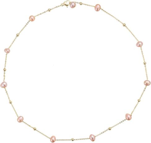 Dainty Pearl Necklace for Women, White Pink Freshwater Pearl 14K Gold Plated or Silver Chain Choker Long Necklace Everyday Jewelry Wedding Christmas Gift in Saudi Arabia