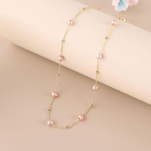 Dainty Pearl Necklace for Women, White Pink Freshwater Pearl 14K Gold Plated or Silver Chain Choker Long Necklace Everyday Jewelry Wedding Christmas Gift in Saudi Arabia