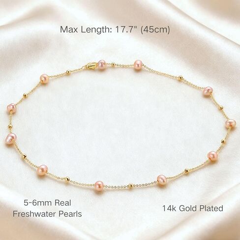 Dainty Pearl Necklace for Women, White Pink Freshwater Pearl 14K Gold Plated or Silver Chain Choker Long Necklace Everyday Jewelry Wedding Christmas Gift in Saudi Arabia
