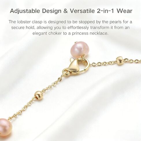 Dainty Pearl Necklace for Women, White Pink Freshwater Pearl 14K Gold Plated or Silver Chain Choker Long Necklace Everyday Jewelry Wedding Christmas Gift in Saudi Arabia