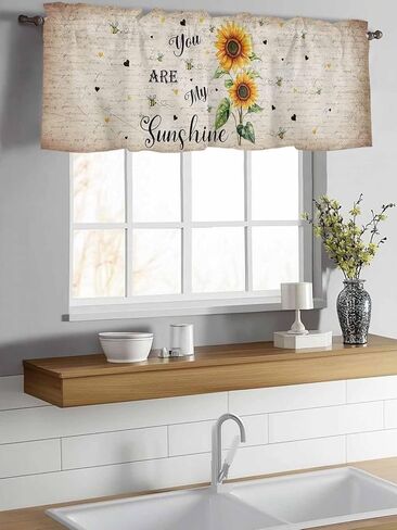 Rod Pocket Valance My Sunshine Quotes Sunflower on Rustic Short Kitchen Curtains for Windows Decor,Flower on Vintage Letter Back Window Treatment for Bathroom Living Room Bedroom,1 Panel,54x18in in Saudi Arabia