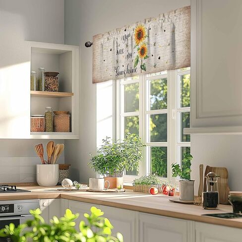 Rod Pocket Valance My Sunshine Quotes Sunflower on Rustic Short Kitchen Curtains for Windows Decor,Flower on Vintage Letter Back Window Treatment for Bathroom Living Room Bedroom,1 Panel,54x18in in Saudi Arabia